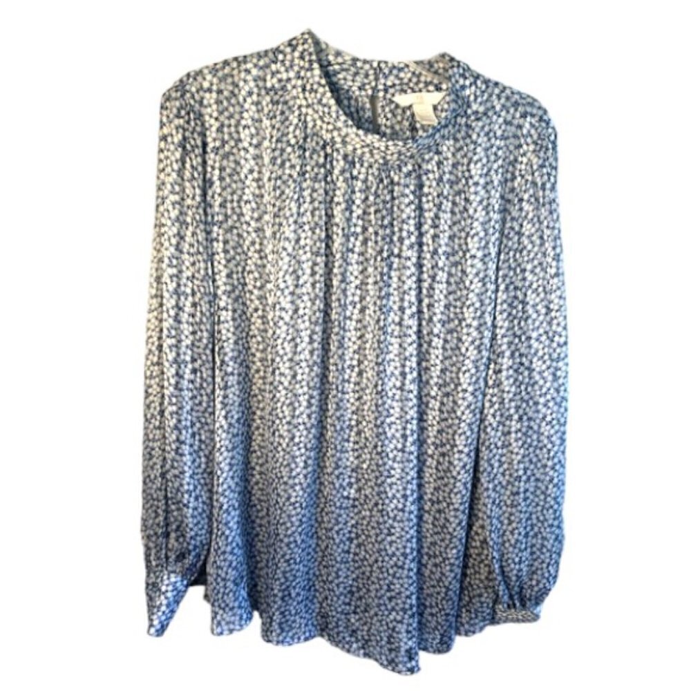 H & M Floral White and Blue Flowy Blouse Women’s Size XXL